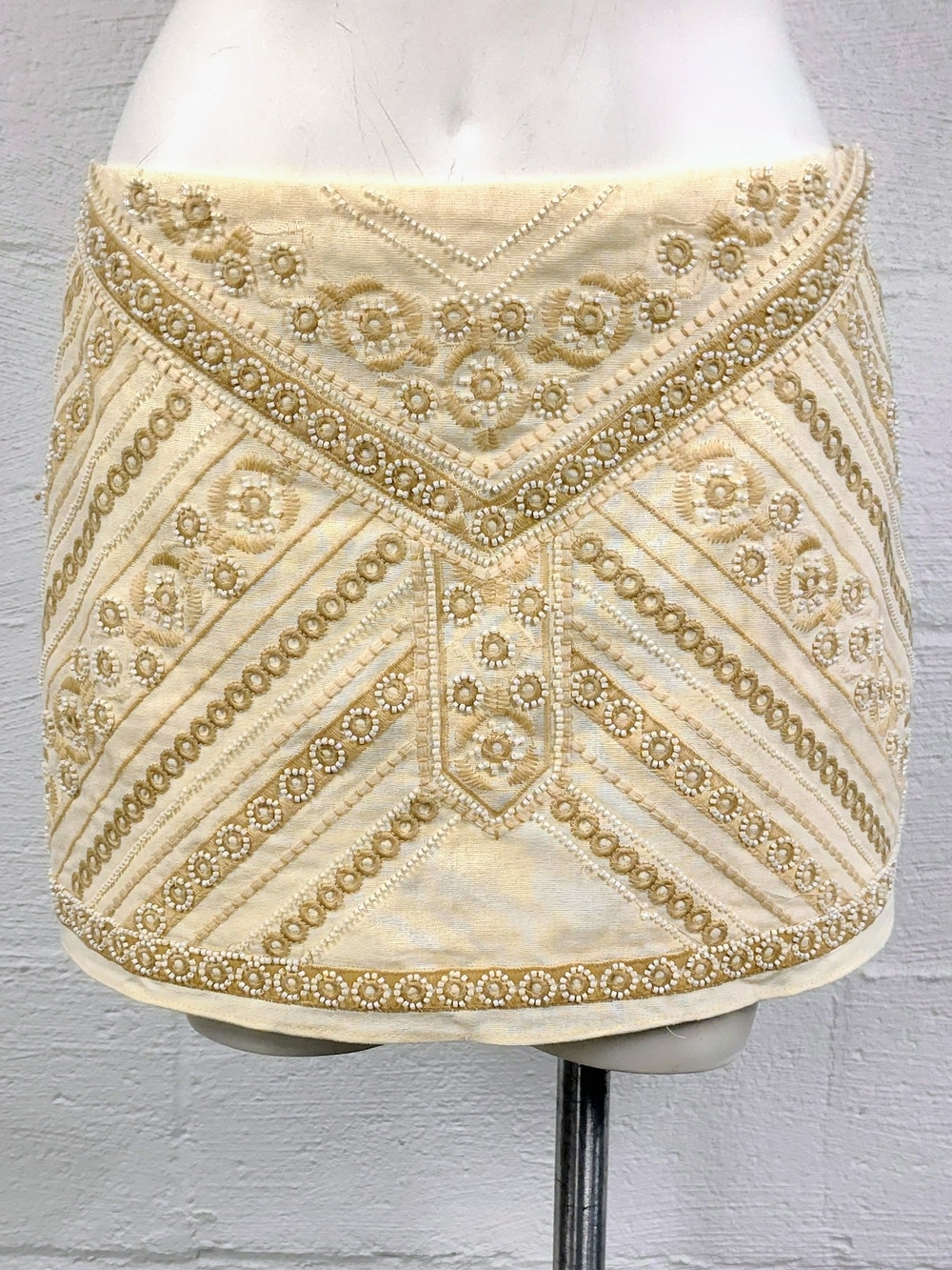 12th Tribe Cream Beaded Front Mini Skirt